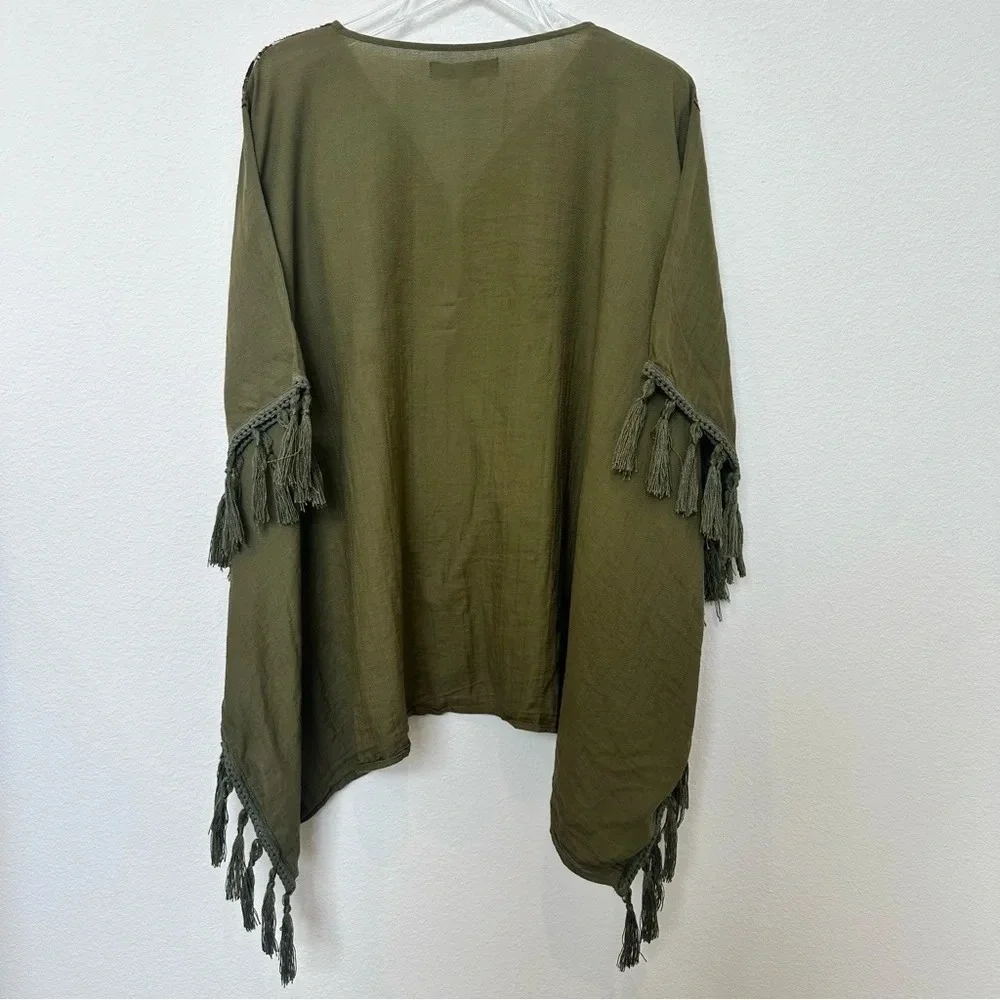 Christophe Sauvat Annie Boho Embroidered‎ Green Poncho With Fringe OS - Picture 6 of 6
